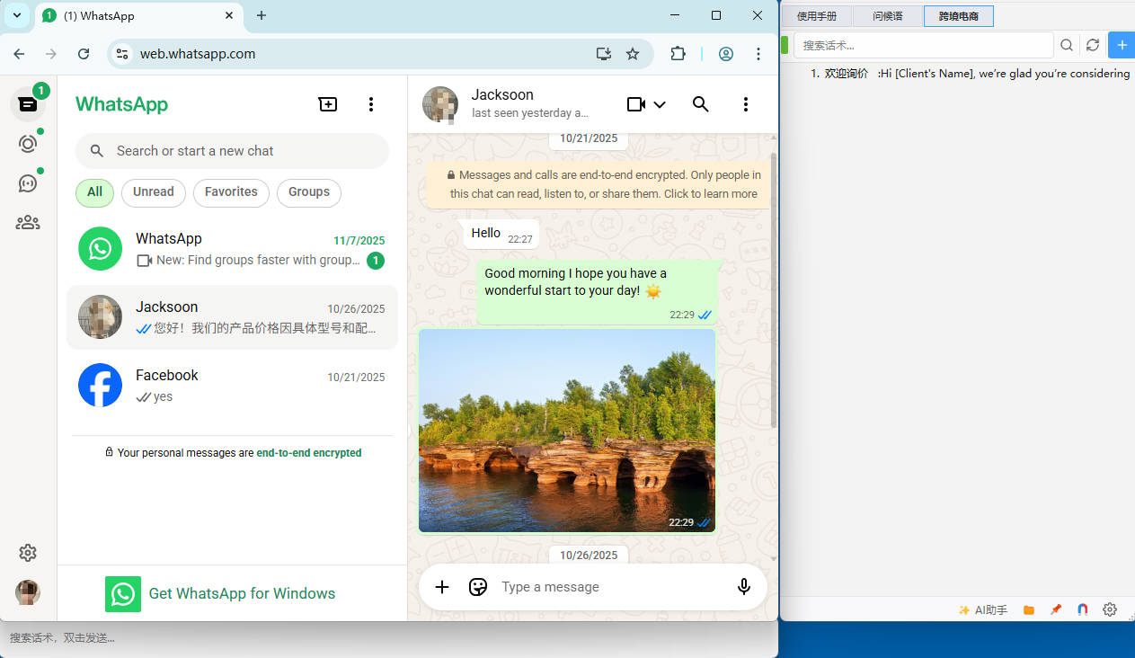 快语WhatsApp快捷回复工具界面截图